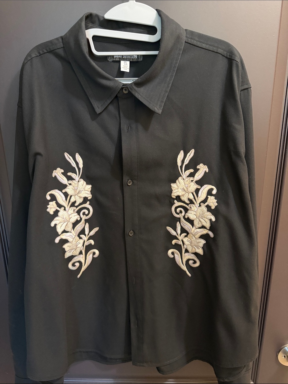 Urban Outfitters Black Shirt with Cream Floral Embroidery